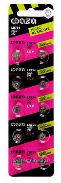 Батарейка часовая G05 ФАЗА (LR754/393/SR48)(7.9x5.4) BL10 (10/200)