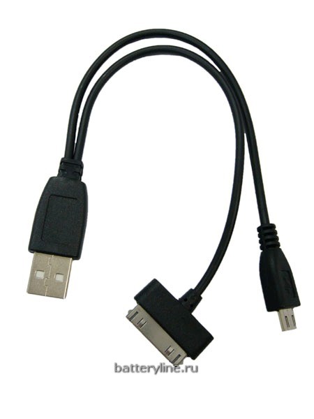 Кабель USB AM(шт) на  2штек: microUSB(шт) + iPad 30pin 0.20m Орбита BS-416 черн 010367