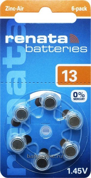 Батарейка. для слуховых аппаратов ZA13/A13/PR48/G05 RENATA (7.8x5.3mm) ZincAir BL6