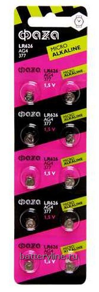 Батарейка часовая G04 ФАЗА (LR626/377/SR66)(6.8x2.6) BL10 (10/200)