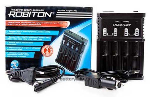 Зарядное устройство. Li-Ion (1-4 R14/R6/R03/14500/18650-850/425mA) Robiton MasterCharger 850  + прикуриватель 944985