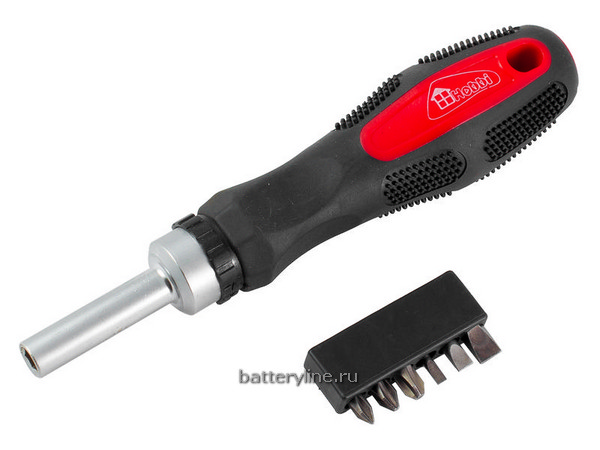 Отвертка реверсивная Hobbi прямая 6 бит в комплекте [33-4-310]