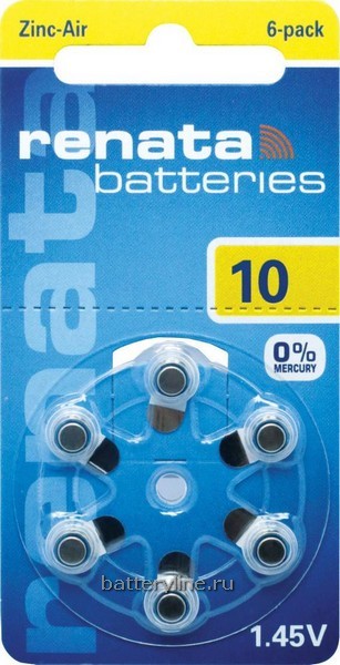 Батарейка. для слуховых аппаратов Z10/PR70 RENATA (5.8x3.5mm) ZincAir BL6 Батарейка. для слуховых аппаратов Z10/PR70 RENATA (5.8x3.5mm) ZincAir BL6