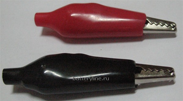 Крокодил   5A  резинов.изол 44/55мм средний красный+черный  (2шт в упак)