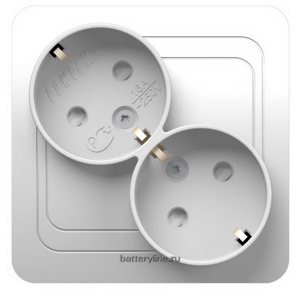 Розетка 2гнЗК PowerMan classic белая 2128DX защ.штор диагональная (3/10)