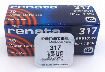 Батарейка часовая серебряно-цинк 317 Renata SR516/SR62 (5.8x1.6mm) BL1/BL10 (1/10)