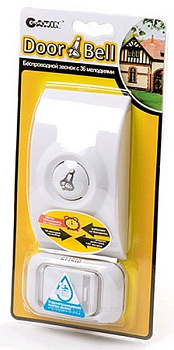 Звонок БЕСПРОВОДНОЙ с кнопкой влагозащищенной 36 мелодий (до 100м 2*R6+23A) GARIN Ella 941199