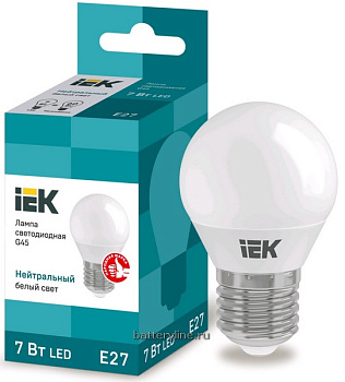 Лампа LED E27 Globe  7W/60Вт 4000K нейтральный IEK ECO G45 630лм 442533