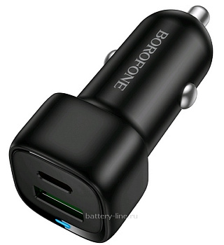 АЗУ вх12V вых=(2x5v 3.0A (PD20w(Type-C) + QC3.0 USB 18w) Borofone BZ34B черный 22378