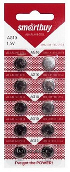 Батарейка часовая G10 SmartBuy (LR1130/389/390/SR54)(11.6x3.1) BL10 (10/100)