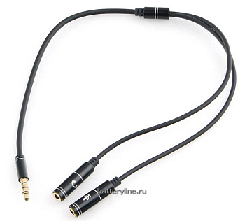 Переходник джек3.5шт-2*джек3.5гн (4-х контактный - наушники+микрофон) 20см CCAB-02-35MYHM-0.2MB для 2х штерной гарнитуры метал 797339