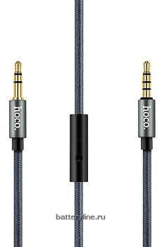 Шнур джек3.5-джек3.5 AUX (st3.5шт-st3.5шт) 1.0m HOCO UPA04 +микрофон ткань серый в коробке 051572