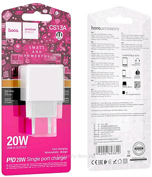 Зарядка сетевая вых=(5V; 3.0A (PD20W(Type-C) HOCO CS13A белый 603812 Зарядка сетевая вых=(5V; 3.0A (PD20W(Type-C) HOCO CS13A белый 603812