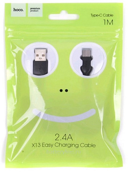 Кабель USB Type-C 1.0m HOCO X13 3A черный в пакете 061182
