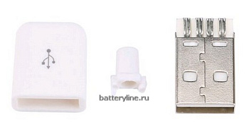 USB A 2.0 штекер белый под пайку (в колпачке) USB A 2.0 штекер белый под пайку (в колпачке)