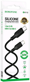Кабель USB Type-C - Type-C 2.0m Hoco X113 3A PD60W силиконовый черный в коробке 315516