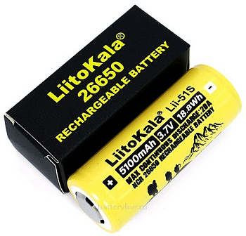 Аккумулятор 26650 [li-ion 5100mAh 3.7v] 65мм*26мм без защиты выступающий контакт
