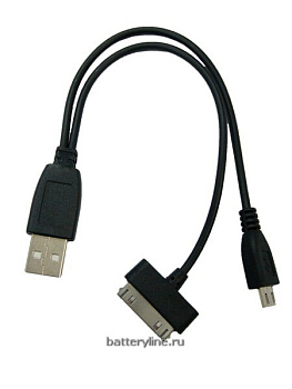 Кабель USB AM(шт) на  2штек: microUSB(шт) + iPad 30pin 0.20m Орбита BS-416 черн 010367