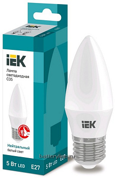 Лампа LED E27 Candle  5.0W/40Вт 4000K нейтральный IEK ECO C37 450лм 443318