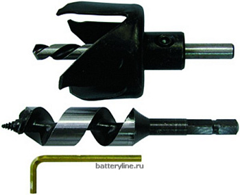 Набор для врезки замка 55мм (винтовое сверло 22мм, коронка по дереву 55мм, ключ) Hobbi [35-2-070]