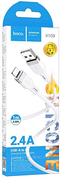 Кабель USB. IPHONE.Lightning 8-pin 1.0m HOCO X109 2.4A силиконовый белый в коробке 736216 Кабель USB. IPHONE.Lightning 8-pin 1.0m HOCO X109 2.4A силиконовый белый в коробке 736216