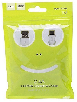 Кабель USB Type-C 1.0m HOCO X13 3A белый в пакете 061199