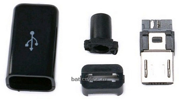 MicroUSB 5pin штекер черный под пайку (в колпачке)