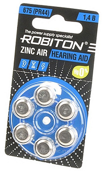 Батарейка. для слуховых аппаратов ZA675/PR44/G13 ROBITON (11.6x5.4mm) ZincAir BL6