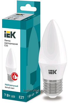 Лампа LED E27 Candle  7.0W/60Вт 4000K нейтральный IEK ECO C37 630лм 485110 Лампа LED E27 Candle  7.0W/60Вт 4000K нейтральный IEK ECO C37 630лм 485110