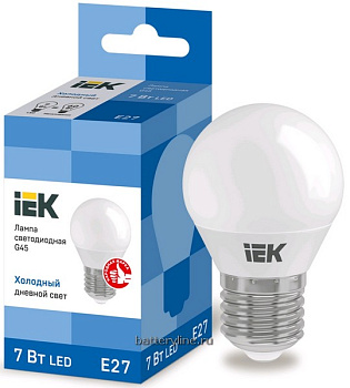 Лампа LED E27 Globe  7W/60Вт 6500K холодный IEK ECO G45 630лм 526851