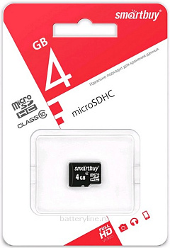 Карта памяти micro-SD 4Gb SmartBuy SDHC Class10 (10mbs) без адаптера 002685
