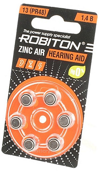 Батарейка. для слуховых аппаратов ZA13/A13/PR48/G05 ROBITON (7.8x5.3mm) ZincAir BL6