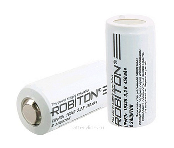 Аккумулятор 16340 [LiFePo 450mAh 3.2v] 38мм*16мм c защитой аналог CR123 (длиннее) ROBITON