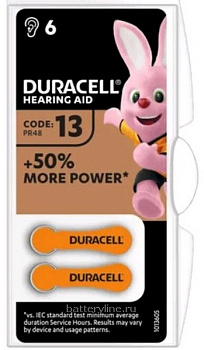 Батарейка. для слуховых аппаратов ZA13/A13/PR48/G05 DURACELL DA13/6BL (7.8x5.3mm) ActiveAir BL6
