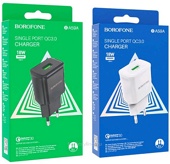 Зарядка сетевая вых=(5V; 3.0A USB 18W) QC3.0 Borofone BA59A черный 380163 Зарядка сетевая вых=(5V; 3.0A USB 18W) QC3.0 Borofone BA59A черный 380163