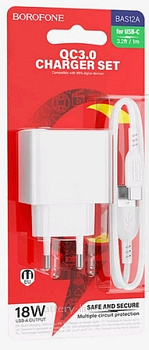 Зарядка сетевая вых=(5V; 3.0A USB 18W) + шн.Type-C QC3.0 Borofone BAS12A белый 104787 Зарядка сетевая вых=(5V; 3.0A USB 18W) + шн.Type-C QC3.0 Borofone BAS12A белый 104787