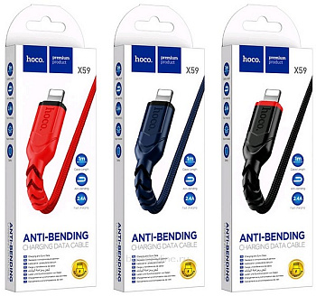 Кабель USB. IPHONE.Lightning 8-pin 2.0m HOCO X59 2.4A ткань красный в коробке 794062