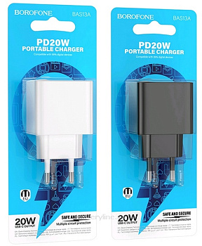 Зарядка сетевая вых=(5V; 3.0A (PD20W(Type-C) Borofone BAS13A белый 104862