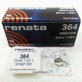 Батарейка часовая серебряно-цинк G01 Renata SR621/364 (6.8x2.1mm) BL1/BL10 (1/10)