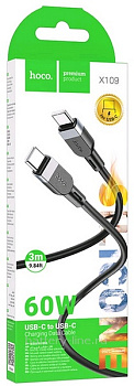 Кабель USB Type-C - Type-C 3.0m Hoco X109 3A PD60W силикон черный в коробке 736377 Кабель USB Type-C - Type-C 3.0m Hoco X109 3A PD60W силикон черный в коробке 736377