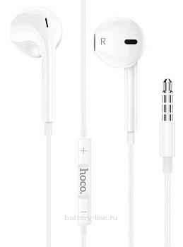 Наушники  HOCO M101 канальные +микрофон +кнопка ответа +регулятор громкости белый 782342