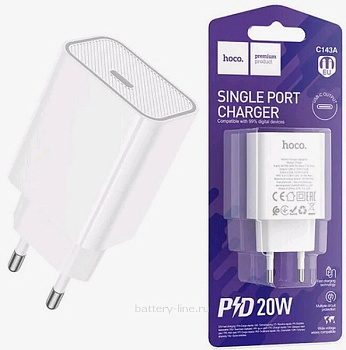 Зарядка сетевая вых=(5V; 3.0A (PD20W(Type-C) HOCO C143A белый 752063