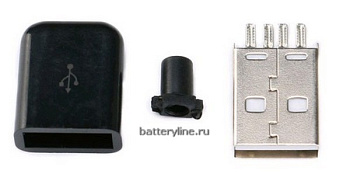 USB A 2.0 штекер черный под пайку (в колпачке)