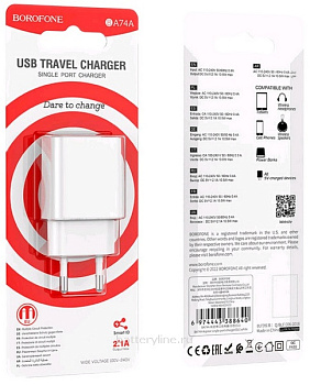 Зарядка сетевая вых=(5V; 2.1A USB) Borofone BA74A белый 388640