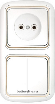 Блок 2кл.вкл+1гн СветоПрибор белый зол.ободок 2В-РЦ-535зол