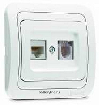 Розетка 2гн  ТF+компьют(RJ45) MAKEL Mimoza белая 12037 (со вставкой)
