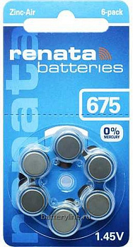 Батарейка. для слуховых аппаратов ZA675/PR44/G13 RENATA (11.6x5.4mm) ZincAir BL6